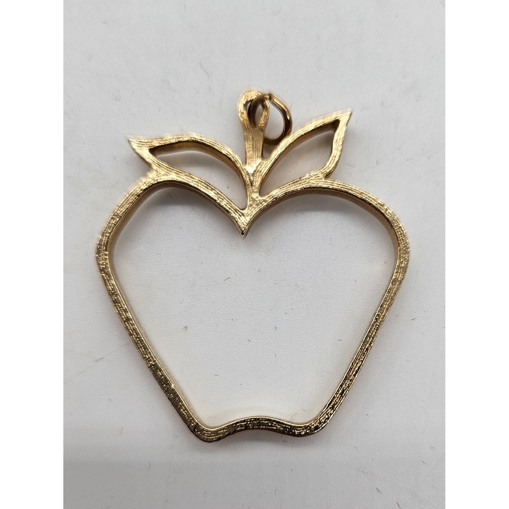 Vintage SARAH COVENTRY Gold Tone Open Frame Apple Pendant Textured Fruit Charm